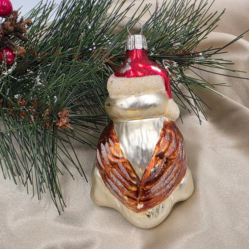 VTG‎ Czech Glass Parrot Bird Christmas Ornament Red Santa Hat Poland Style